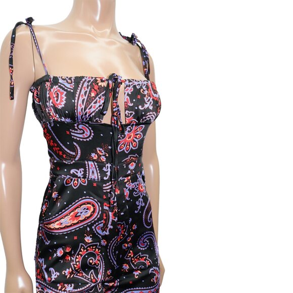 WeWoreWhat Danielle Bernstein Black Multi Paisley Satin Jumpsuit 4 - Picture 4 of 6